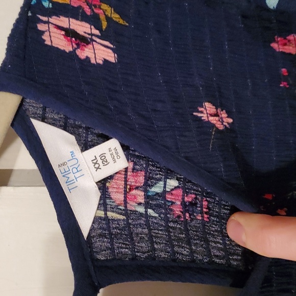 Time & Tru Navy Floral Shirred Tiered Midi Dress - Picture 2 of 5